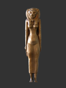 Egyptian Goddess Sekhmet statuette - from interactive web-based composite photography project by contemporary Native Canadian artist Jude Norris aka Bebonkwe