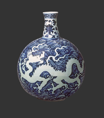 Ming Dynasty porcelain dragon vase - element from interactive web-based composite photography project by contemporary Native Canadian artist Jude Norris aka Bebonkwe